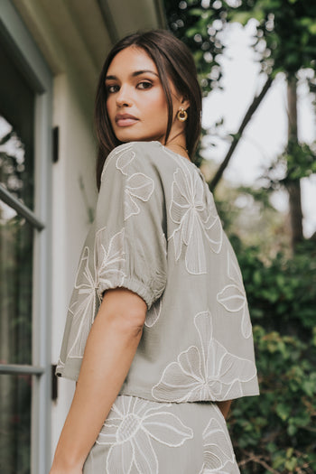 Kortney Floral Oversized Top in Sage
