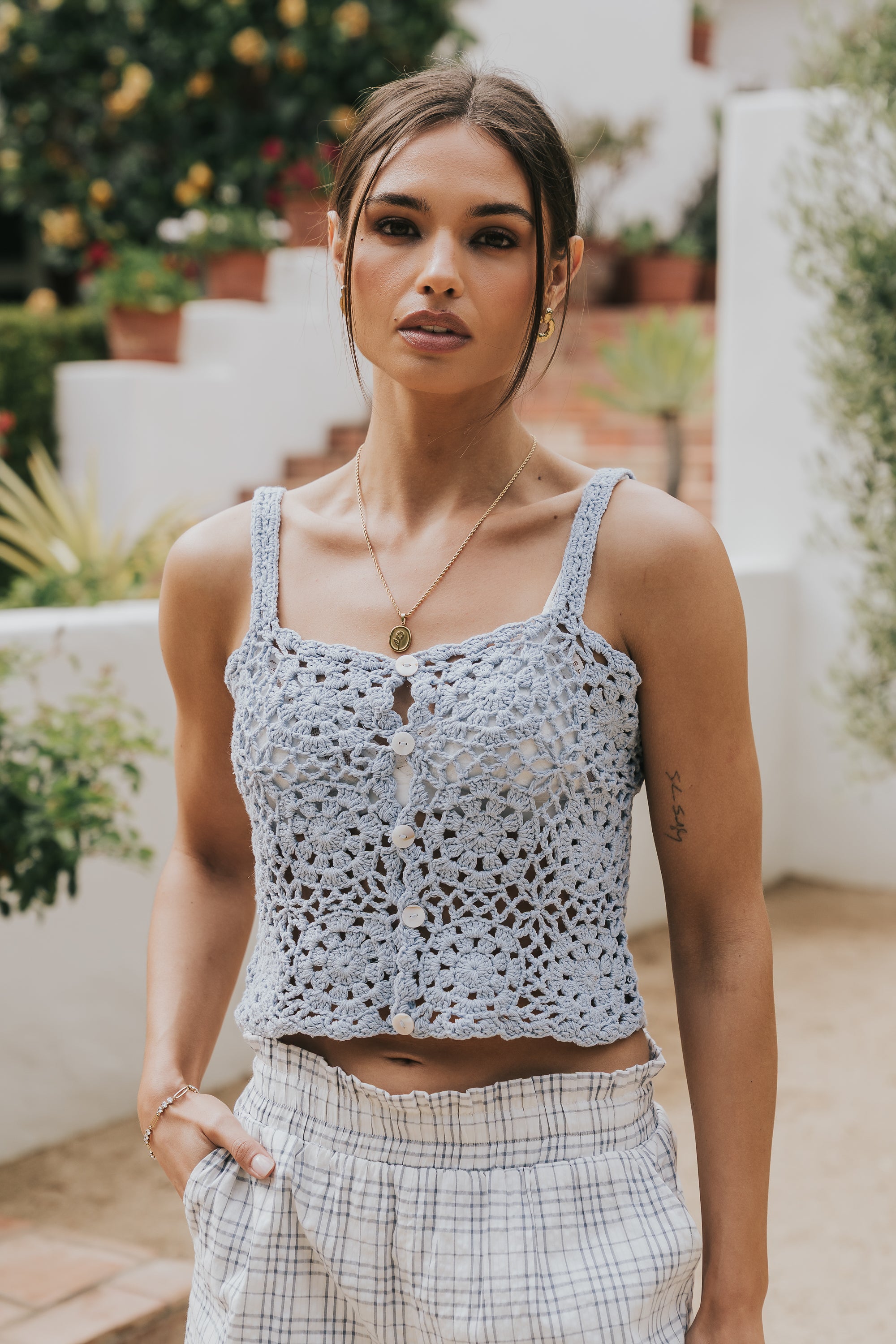 Marko Crochet Tank Top in Black