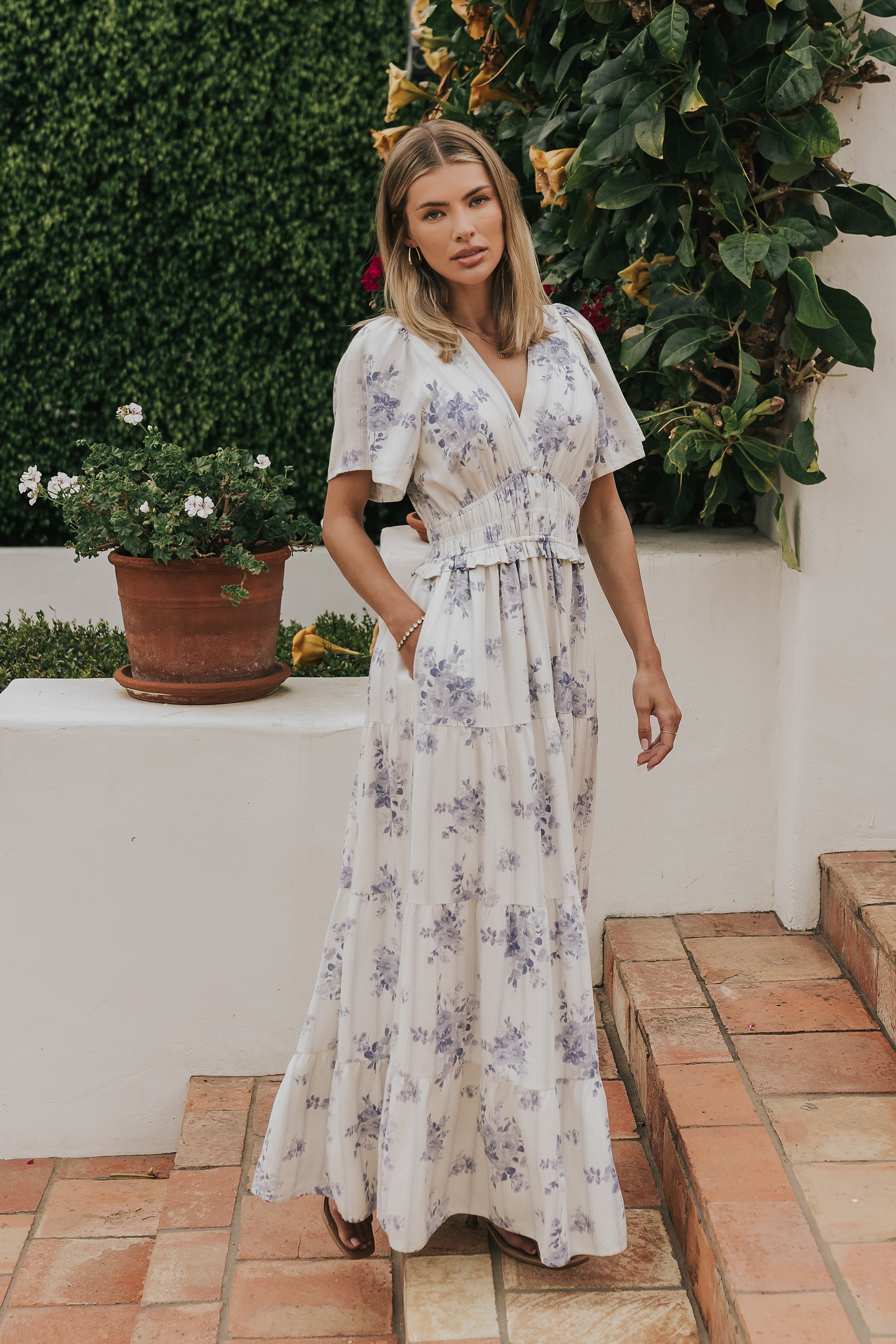 Veronica Floral Maxi Dress M / Blue