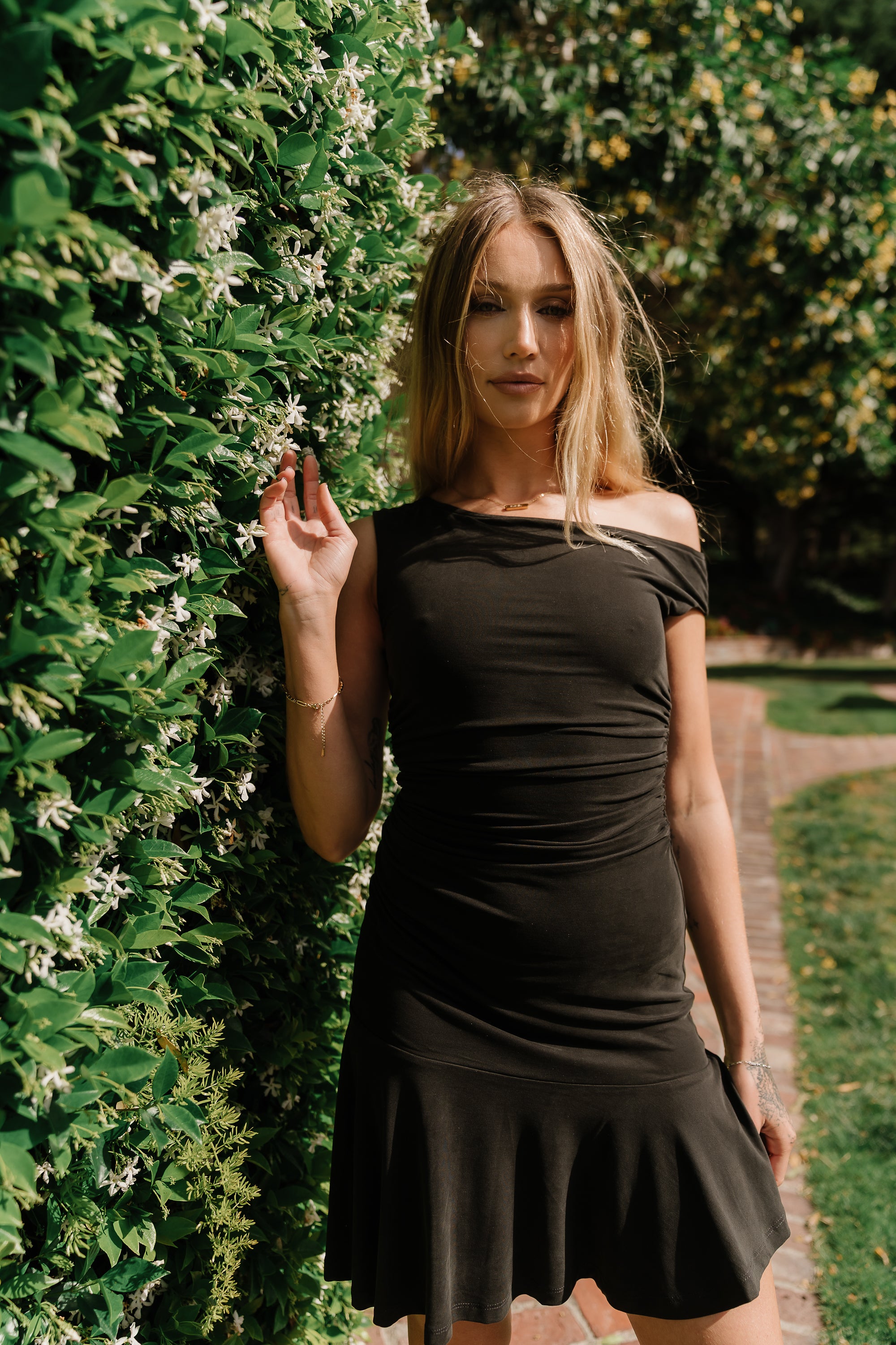 Yara Ruched Mini Dress in Black XS / Black