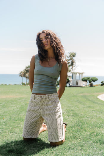 Sawyer Lace Trim Tank Top in Slate Blue