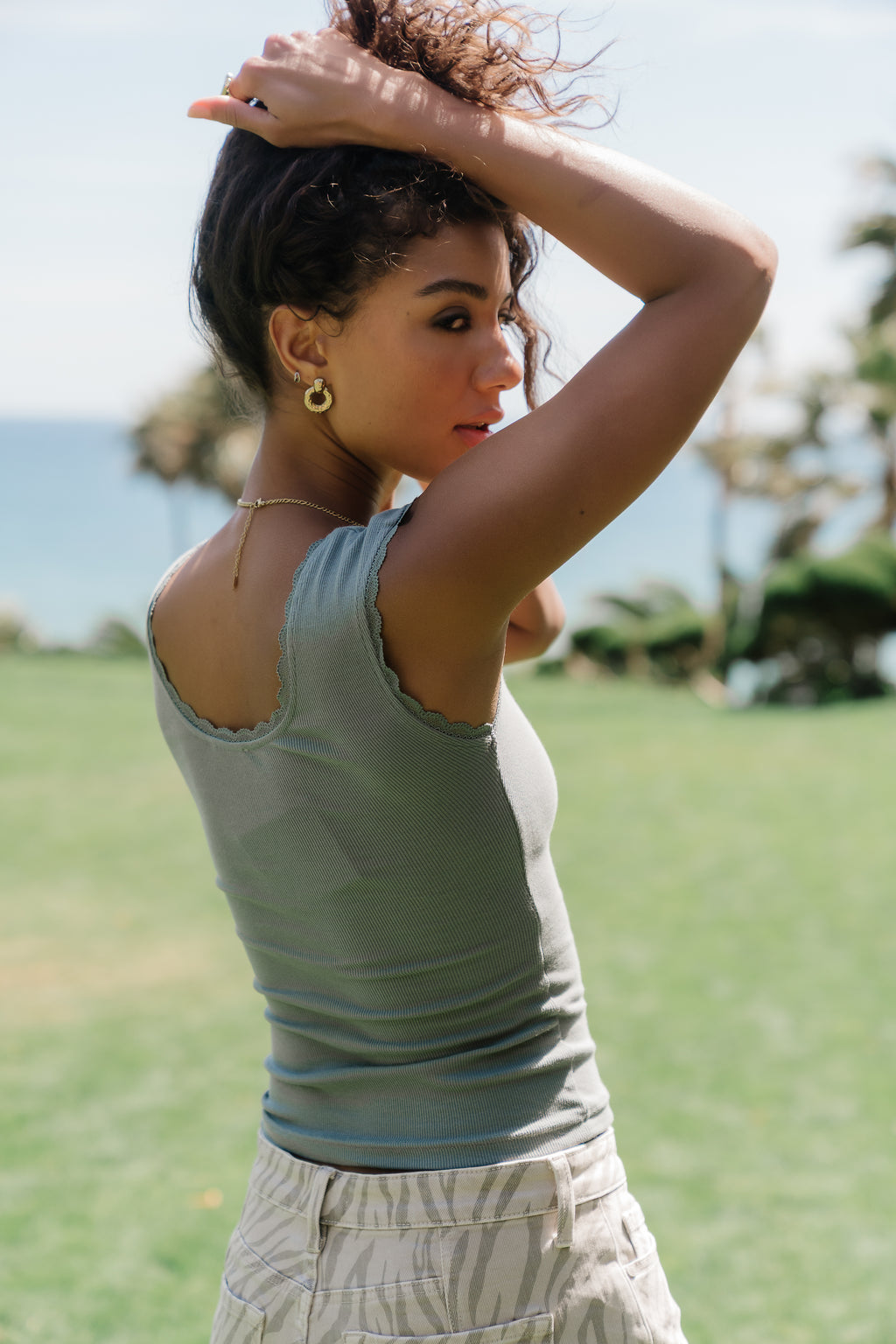 Sawyer Lace Trim Tank Top in Slate Blue