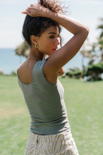Sawyer Lace Trim Tank Top in Slate Blue
