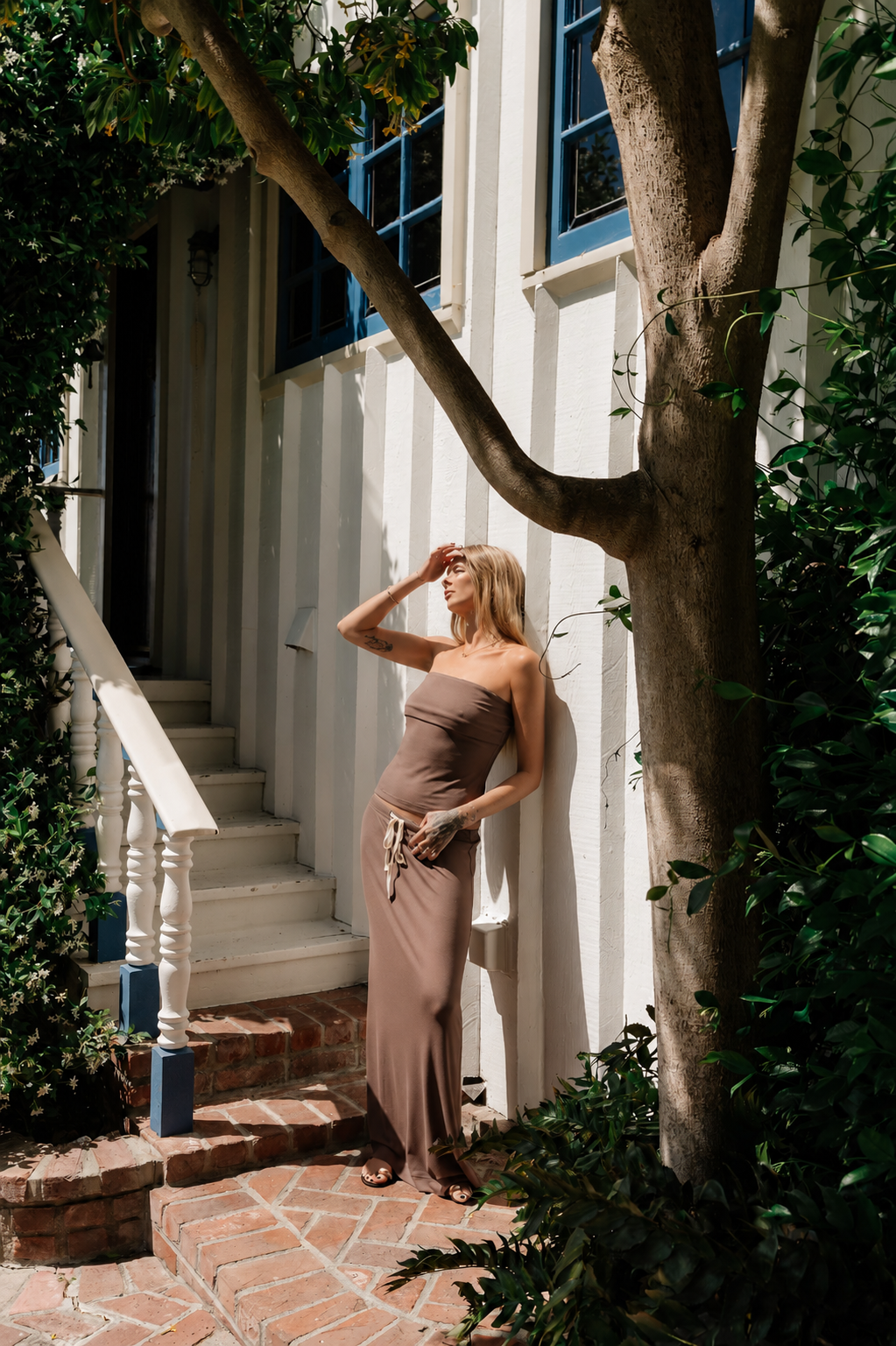 Marsha Fold Over Tube Top in Brown