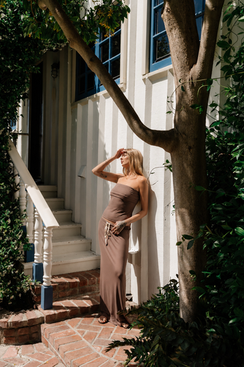 Marsha Fold Over Tube Top in Brown