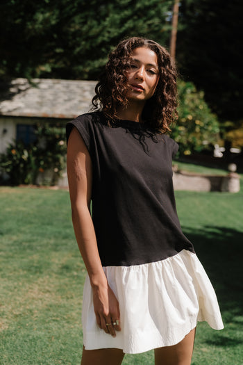 Jozie Mixed Media Mini Dress in Black