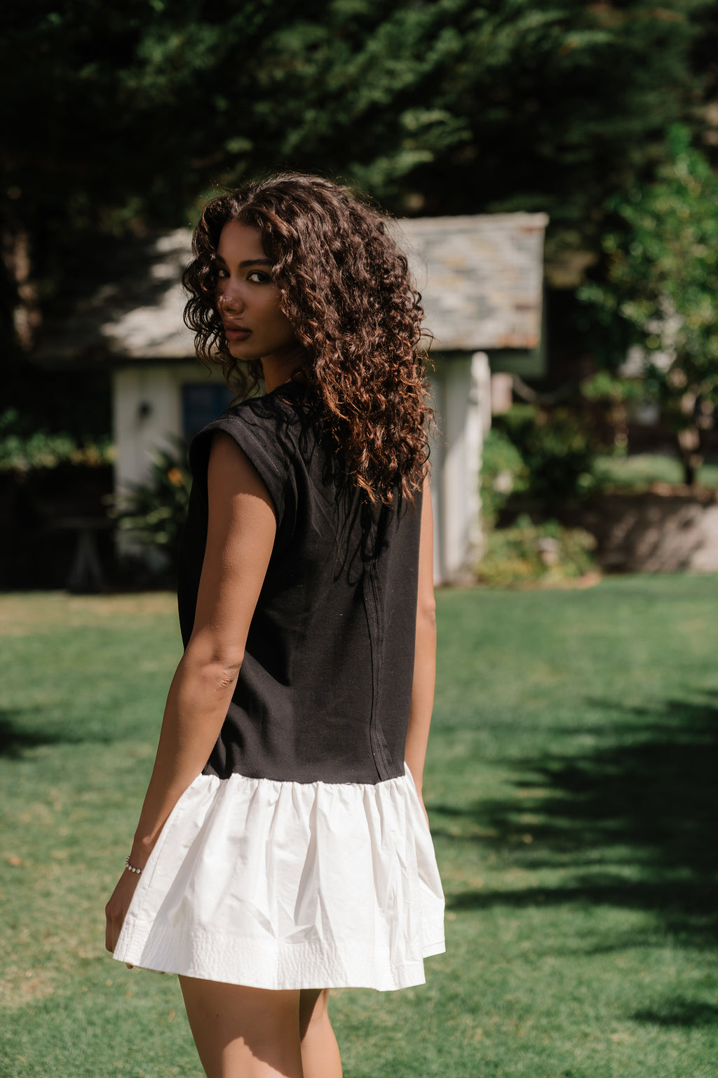 Jozie Mixed Media Mini Dress in Black