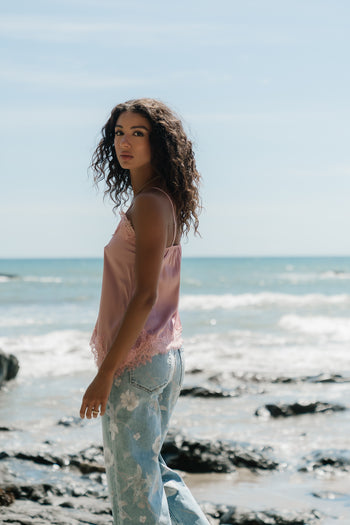 Berkley Lace Trim Tank in Mauve