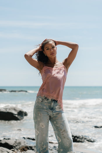Berkley Lace Trim Tank in Mauve
