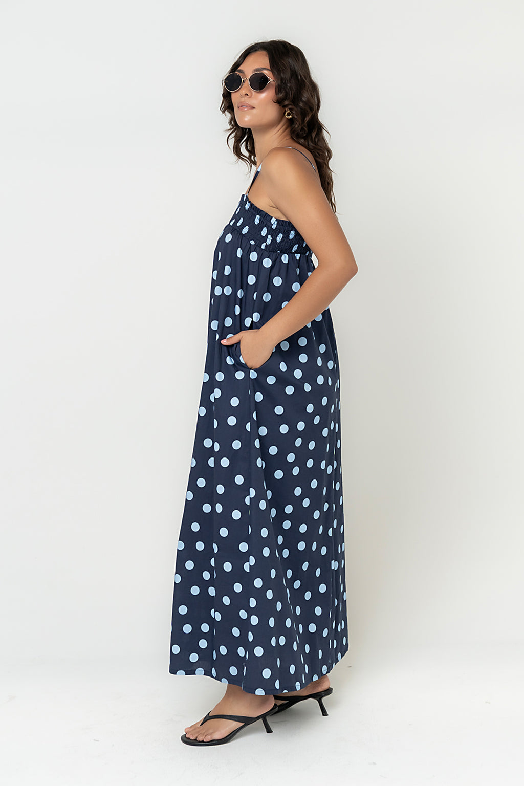 Taylen Polka Dot Maxi Dress in Midnight
