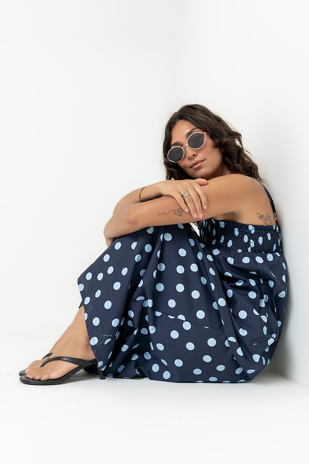 Taylen Polka Dot Maxi Dress in Midnight