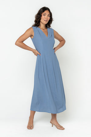 Noah Midi Dress in Blue