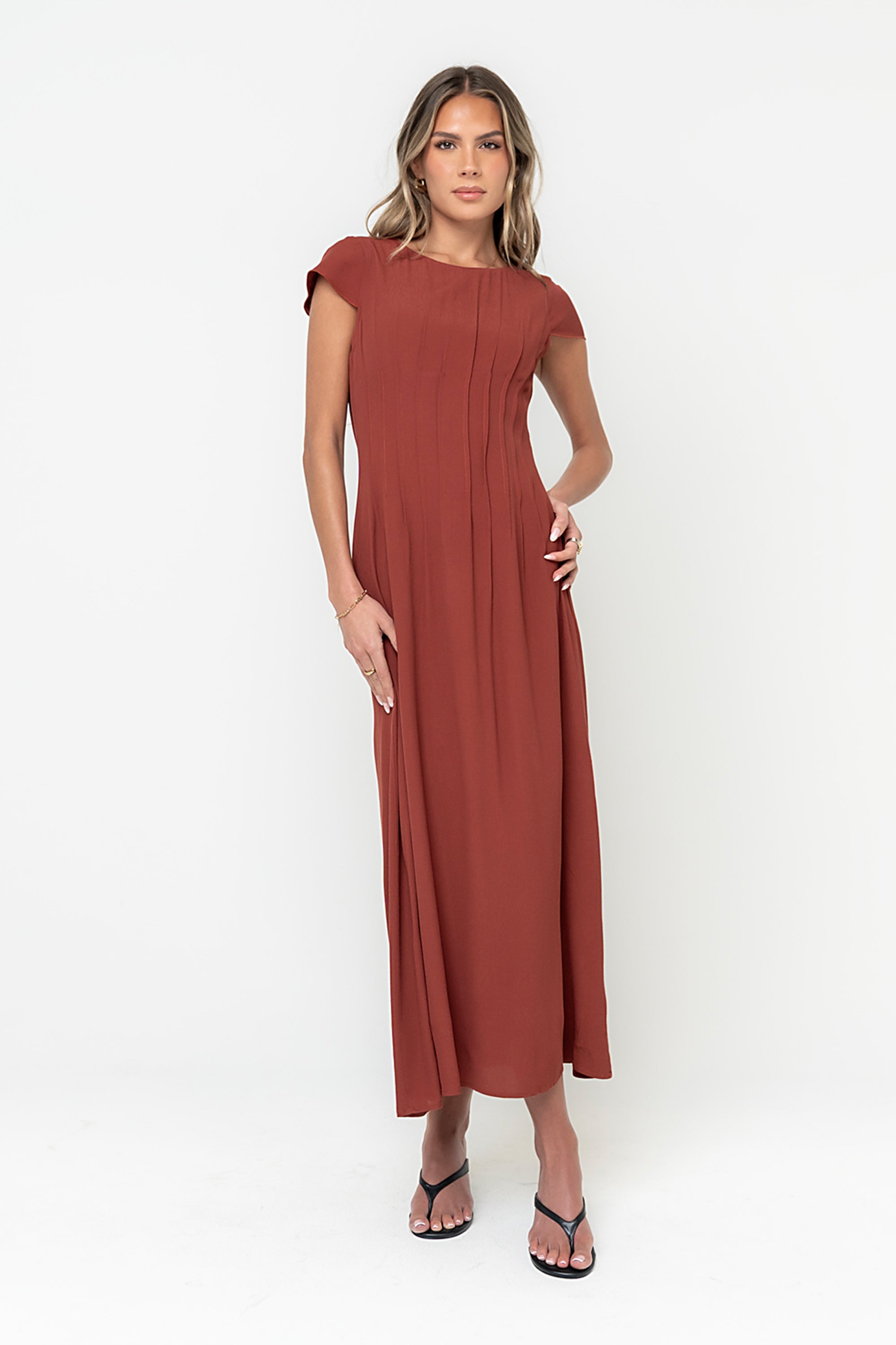Carolina Pleated Maxi Dress in Brick Carolina Pleated Maxi Dress in Brick