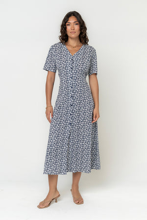 Blue Floral Dresses with Soft Flower Prints