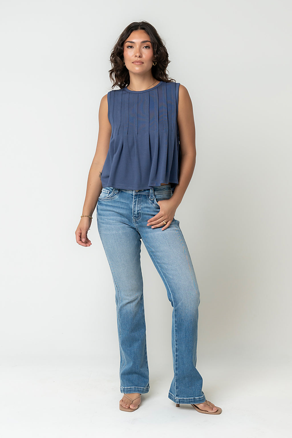 Alice Pintuck Top in Navy
