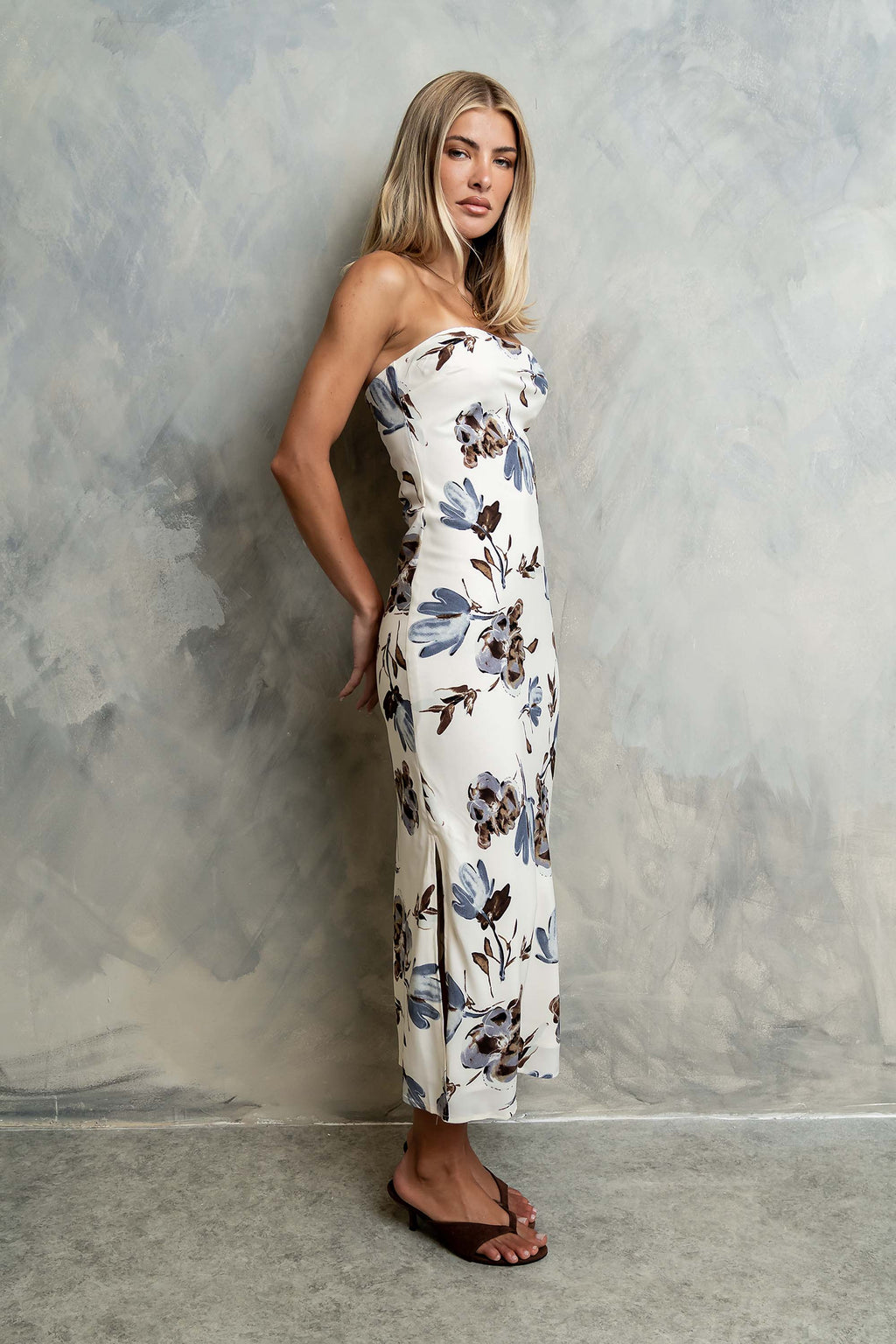 Kendall Strapless Midi Dress in Cream