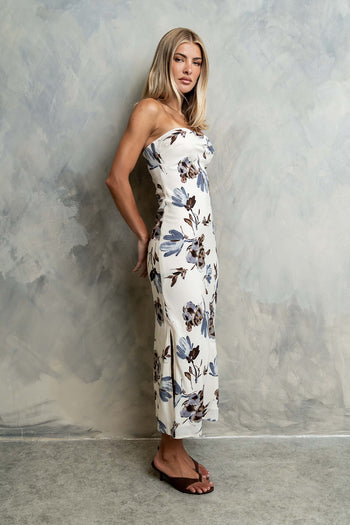 Kendall Strapless Midi Dress in Cream