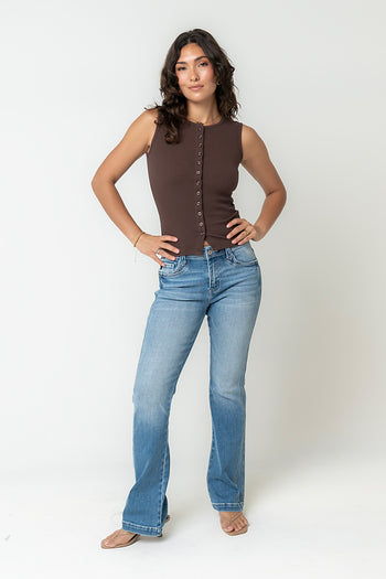 Lucas Button Up Tank Top in Brown