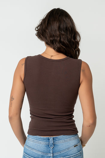 Lucas Button Up Tank Top in Brown