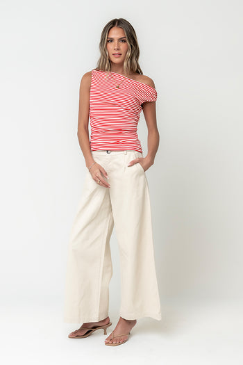 Michelle Boatneck Striped Top in Red