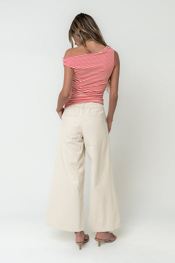 Michelle Boatneck Striped Top in Red
