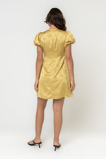 Brenna Floral Mini Dress in Chartreuse