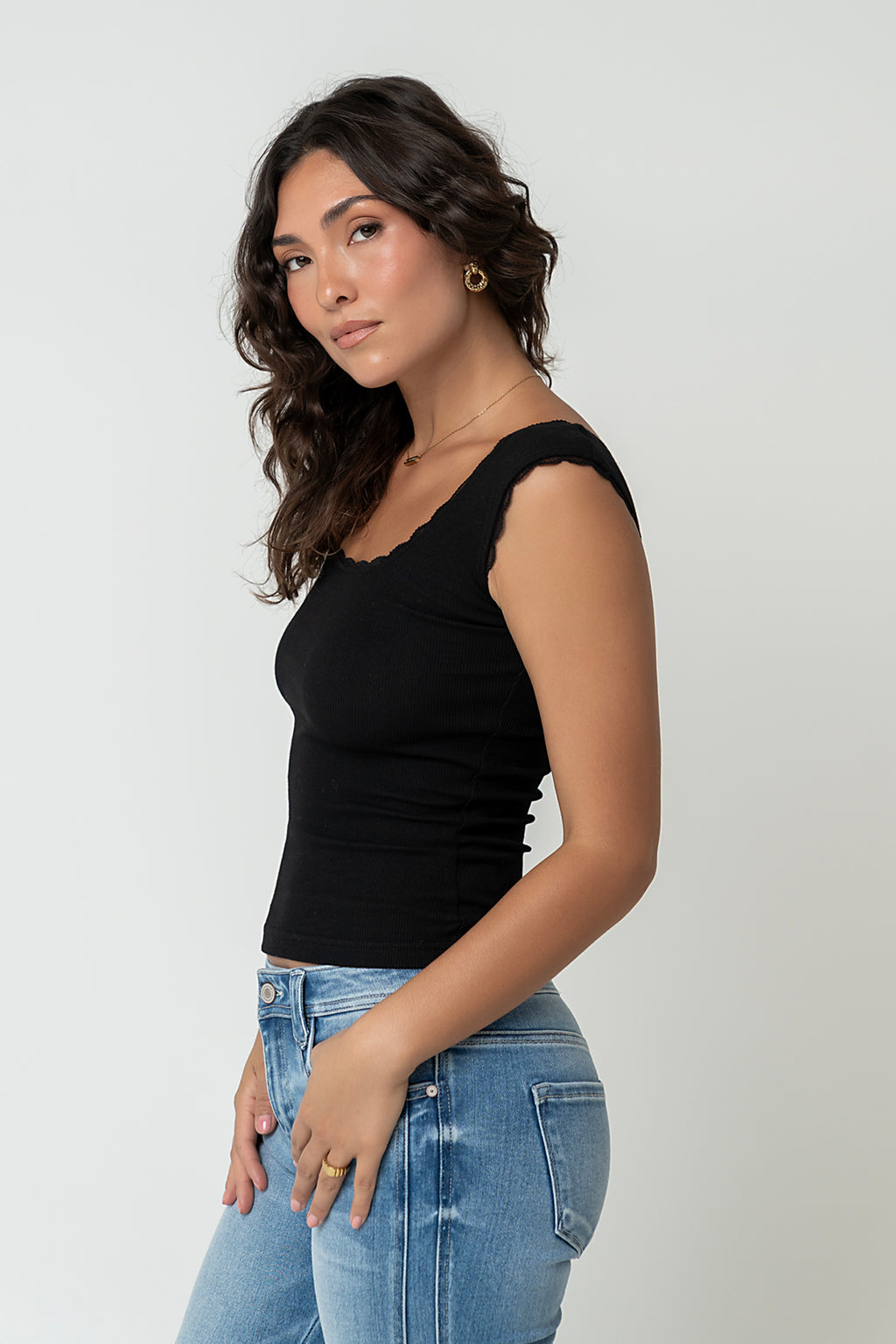Sawyer Lace Trim Tank Top in Black