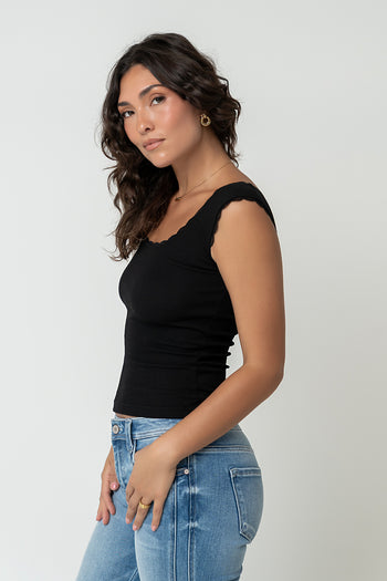 Sawyer Lace Trim Tank Top in Black