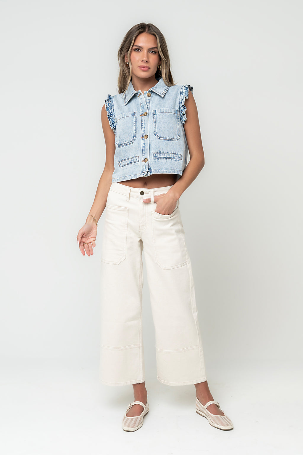 Jaycie Ruffle Denim Vest in Denim