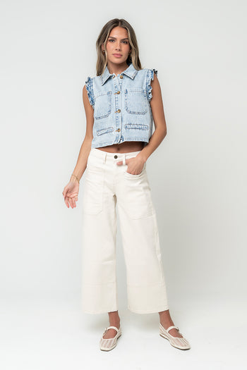 Jaycie Ruffle Denim Vest in Denim