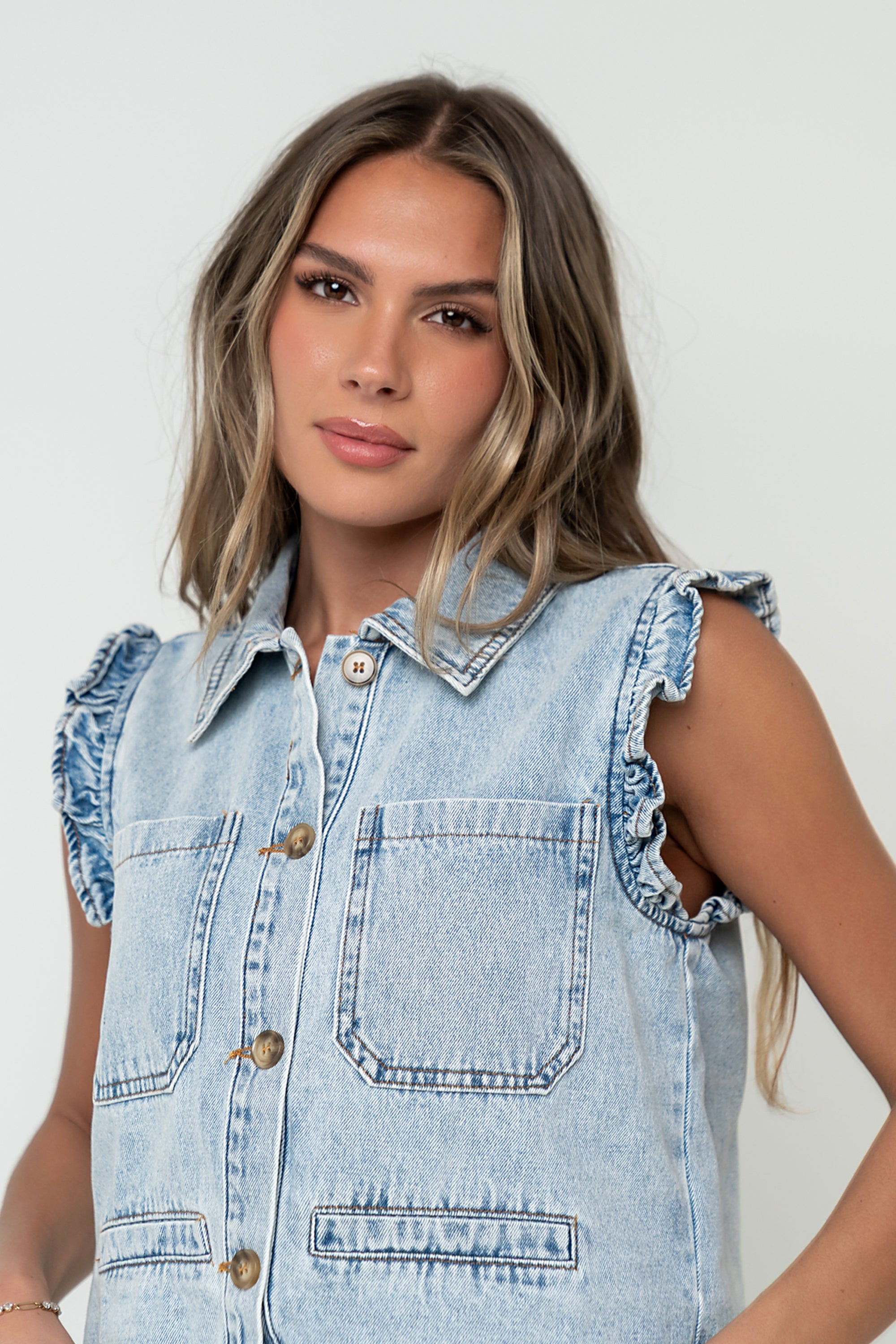Jaycie Ruffle Denim Vest in Denim