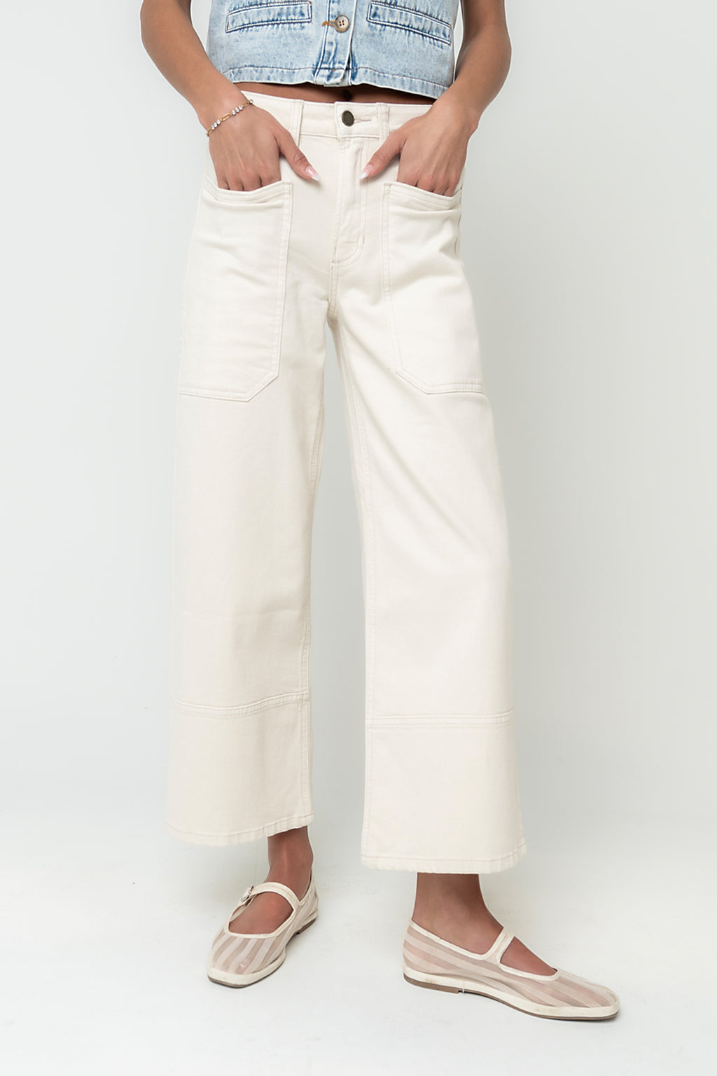 Mylah Wide Leg Jeans in Ivory