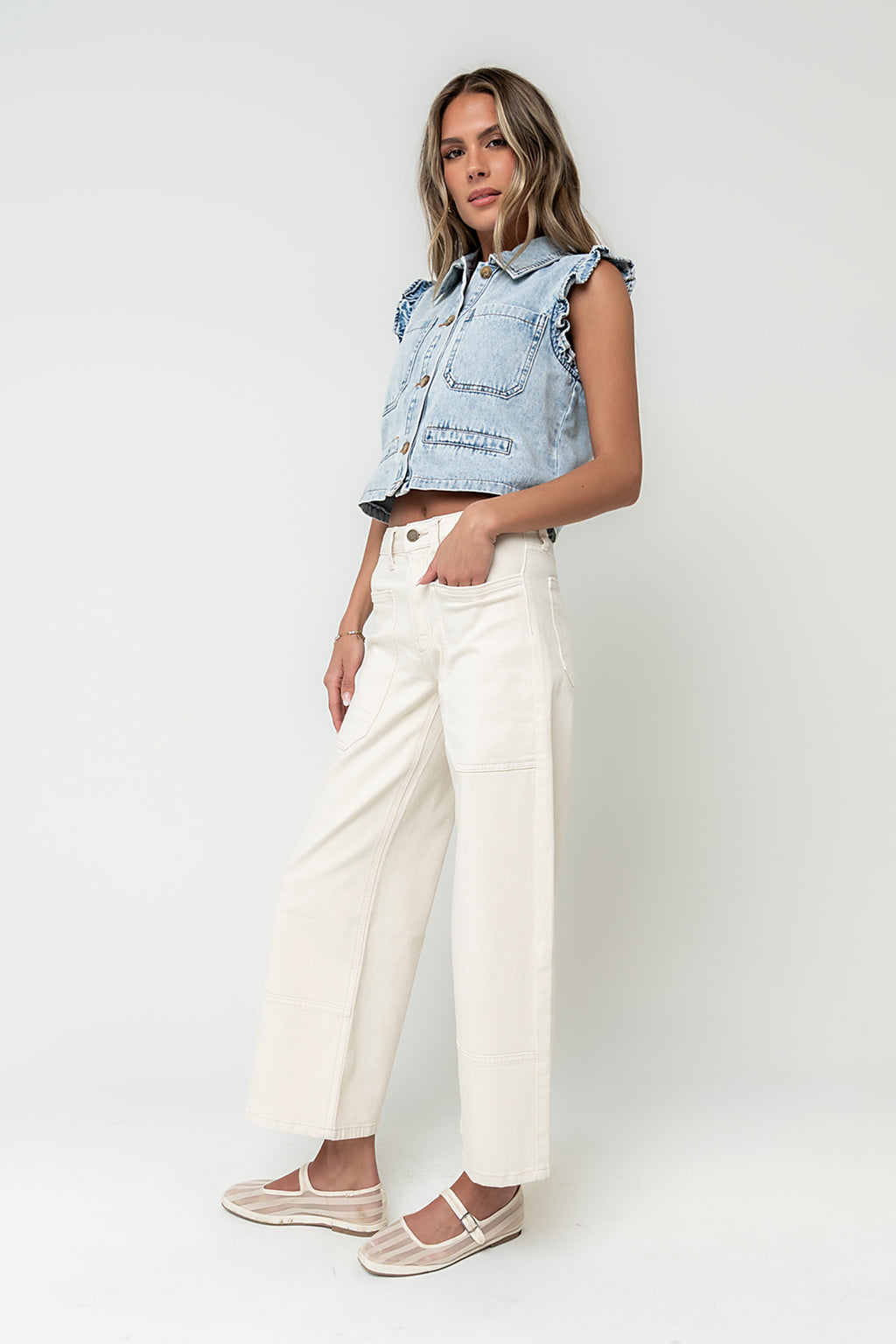 Mylah Wide Leg Jeans in Ivory