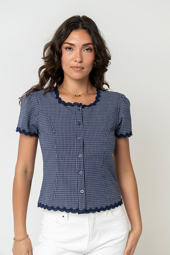 Serra Lace Trim Blouse in Navy