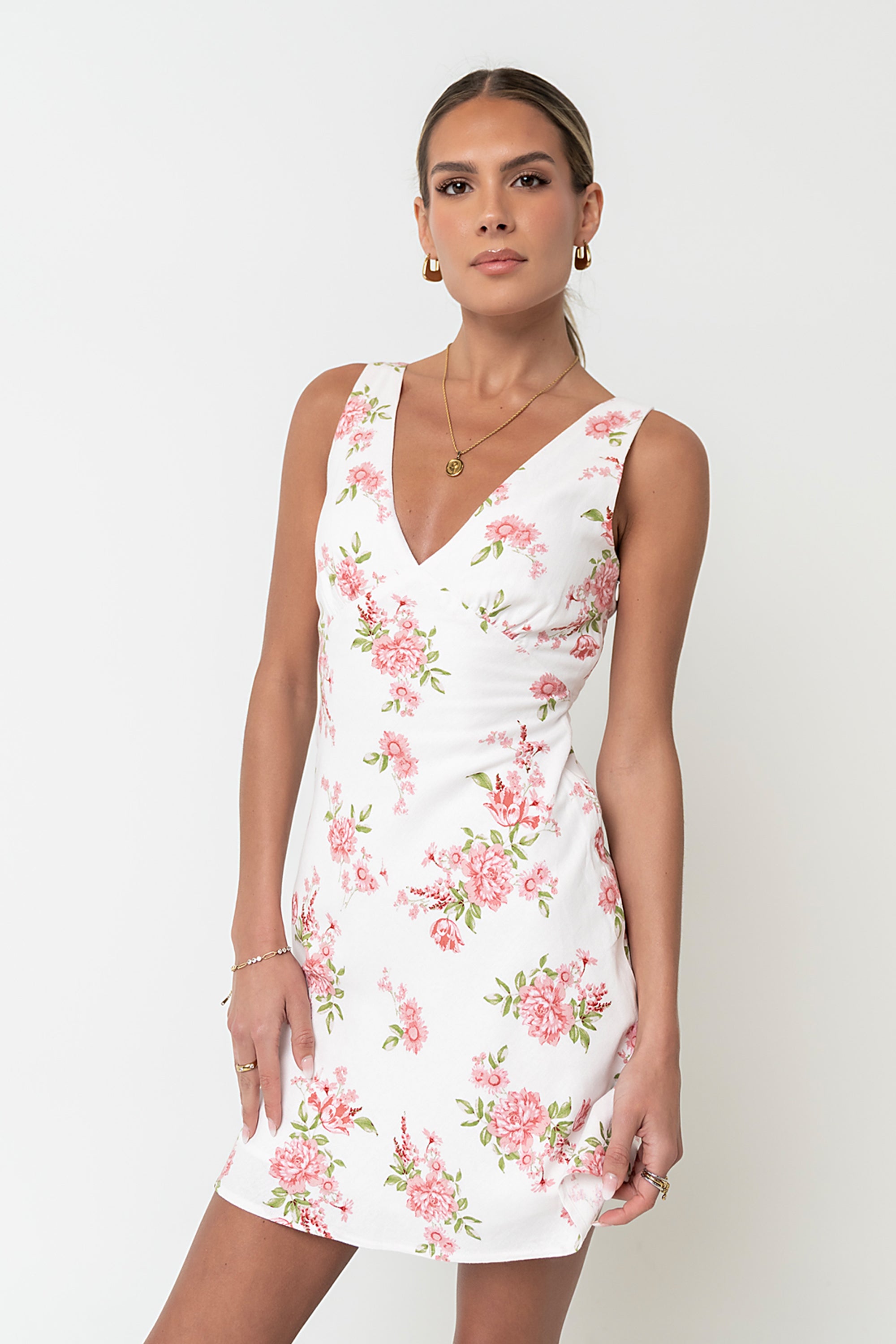 bhme Mateo Floral Mini Dress in Pink Size XS, Non Stretch Material bhme Mateo Floral Mini Dress in Pink Size XS, Non Stretch Material