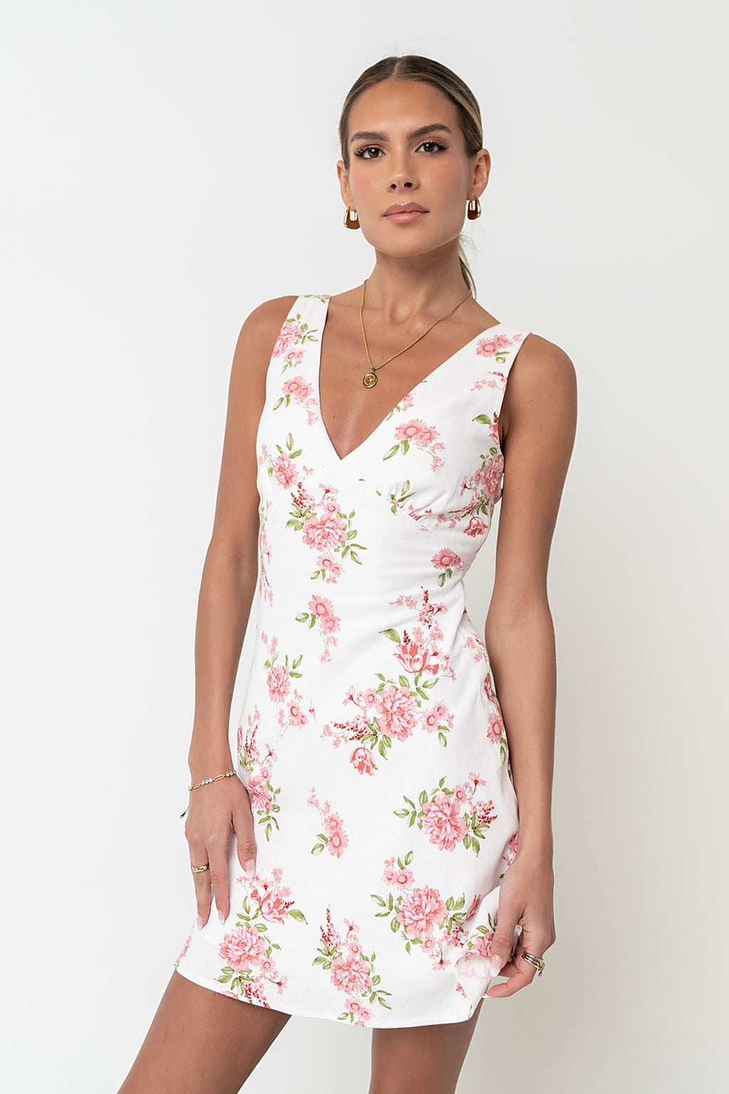 böhme Mateo Floral Mini Dress in Pink Size XS, Non Stretch Material