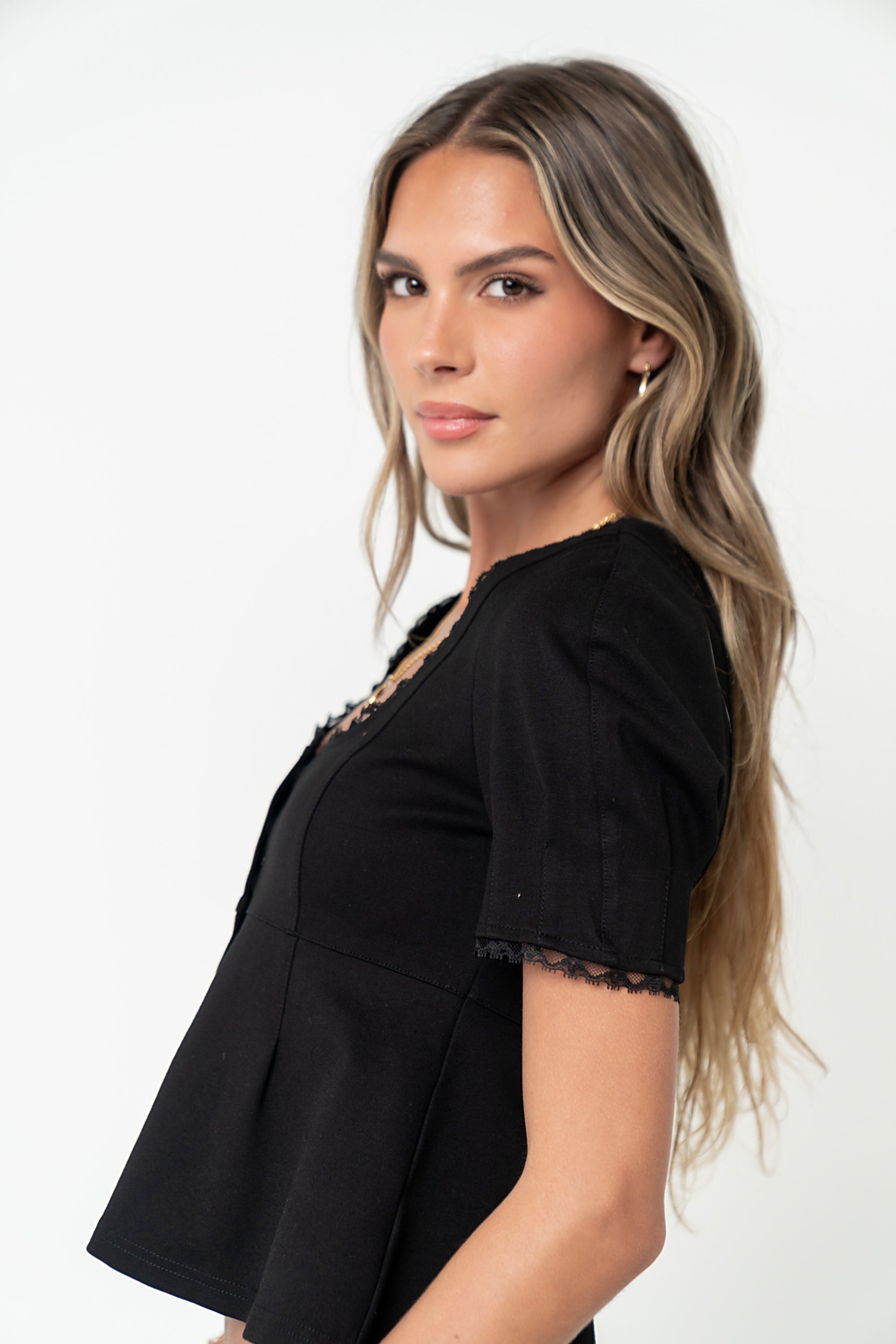 ワンピース lumignon Cherry scarf peplum top black Leticia Peplum Top in Black