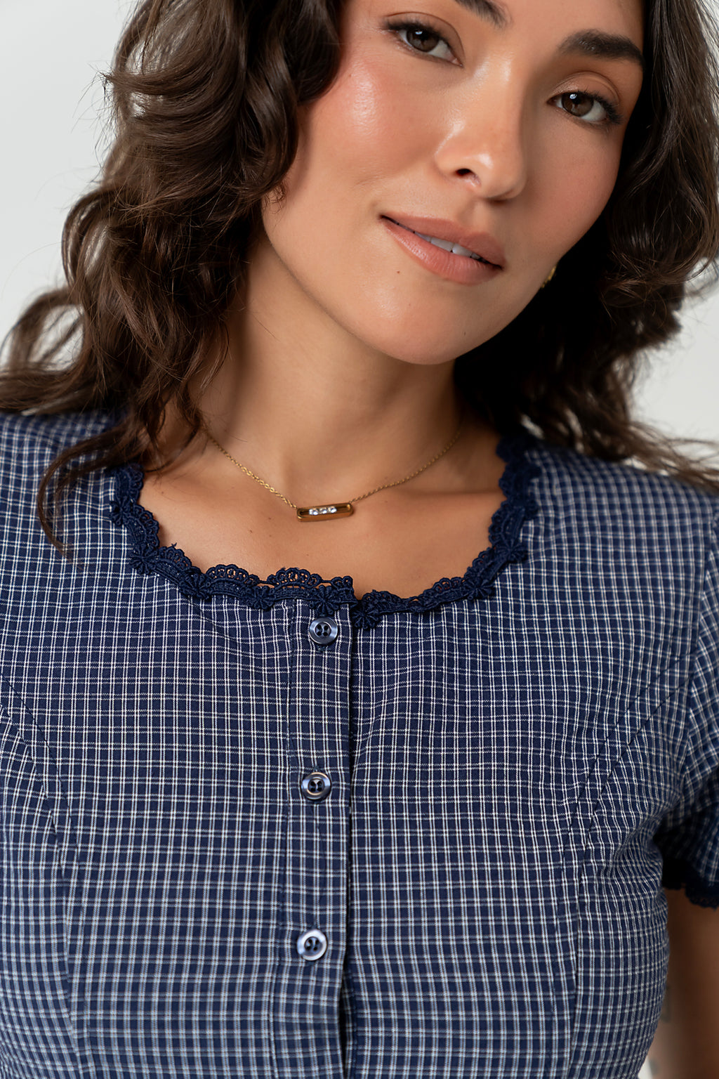 Serra Lace Trim Blouse in Navy