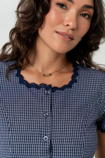 Serra Lace Trim Blouse in Navy