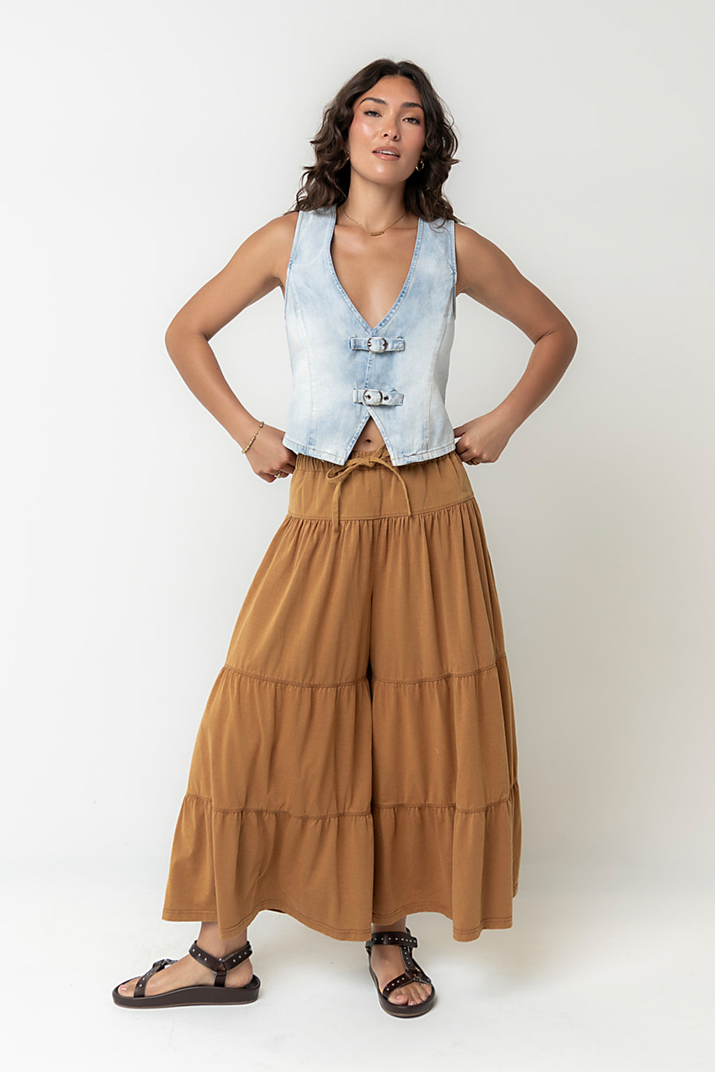 Asha Tiered Pants in Camel