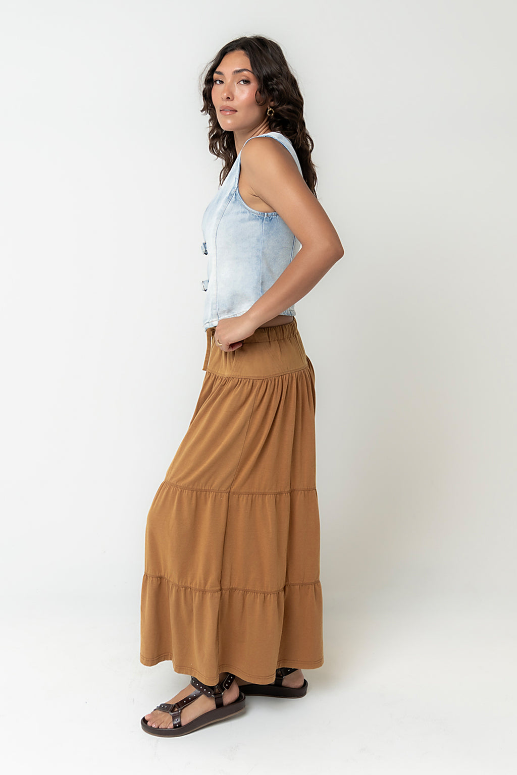 Asha Tiered Pants in Camel