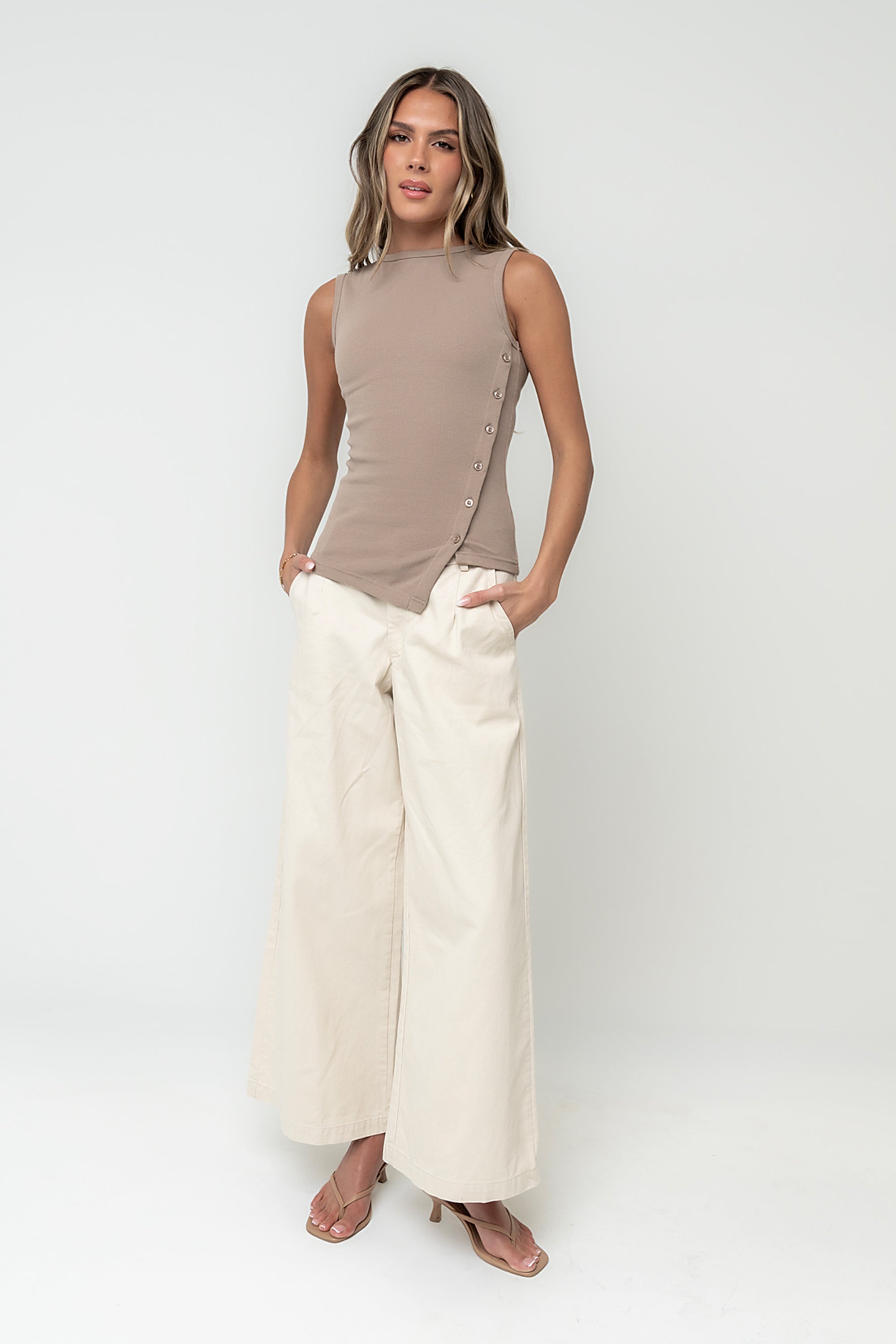 Nina Asymmetrical Tank in Taupe - FINAL SALE