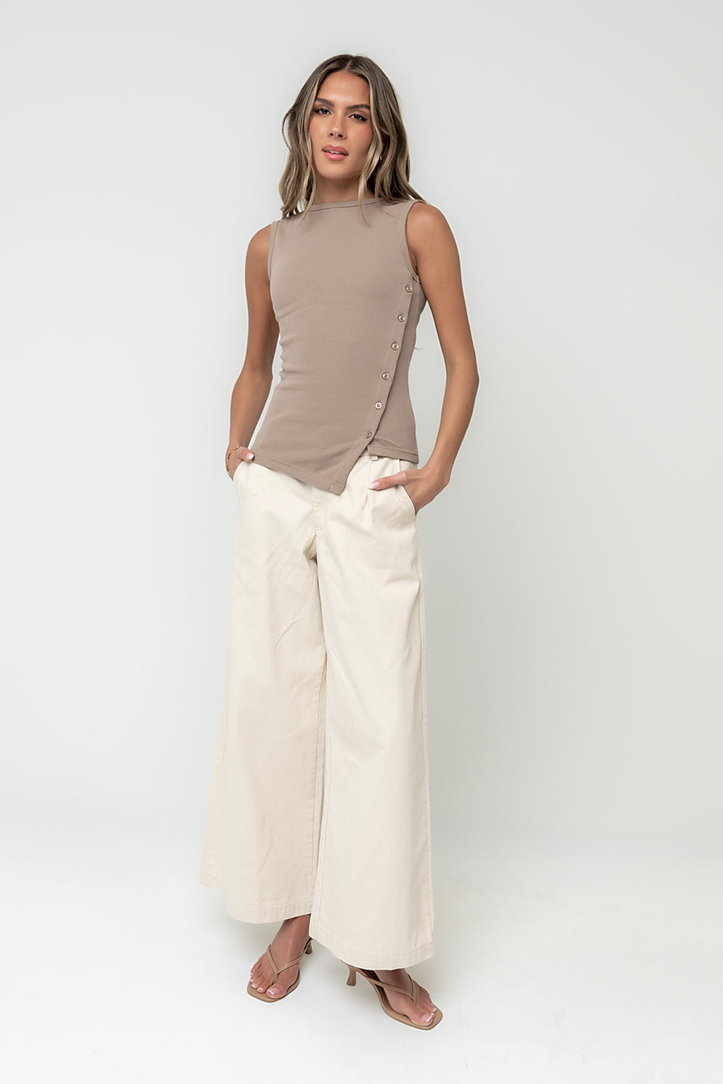 Nina Asymmetrical Tank in Taupe
