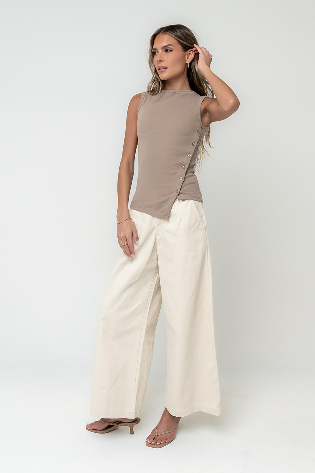 Nina Asymmetrical Tank in Taupe