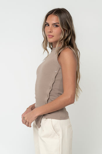 Nina Asymmetrical Tank in Taupe