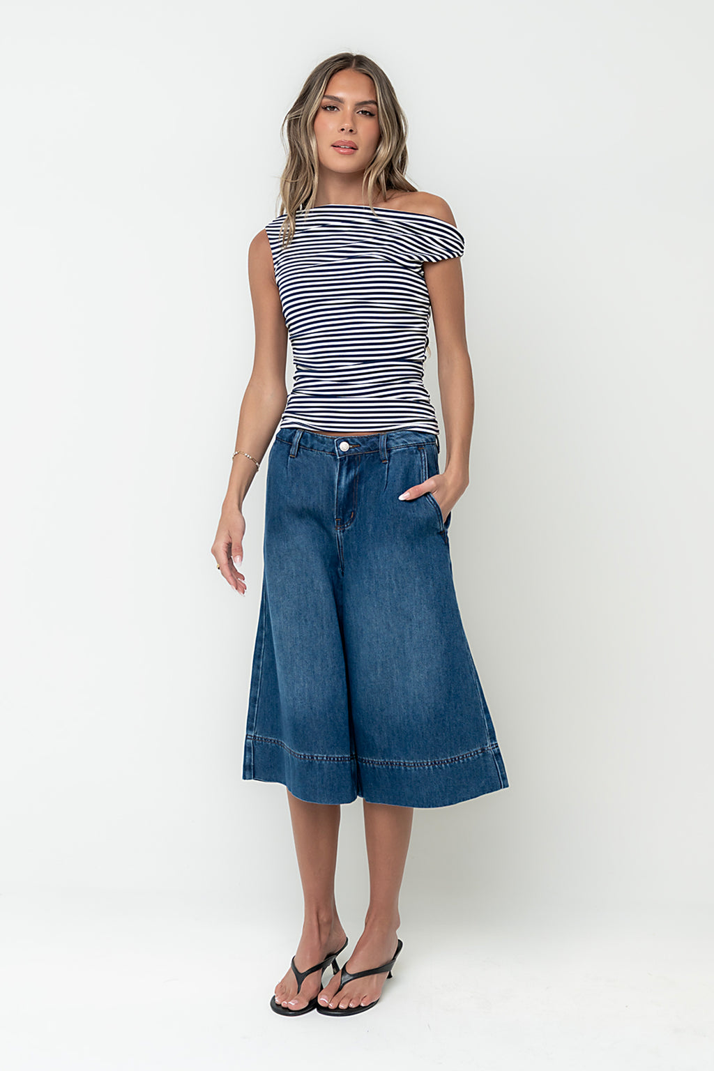 Michelle Boatneck Striped Top in Navy