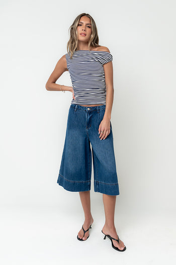 Michelle Boatneck Striped Top in Navy