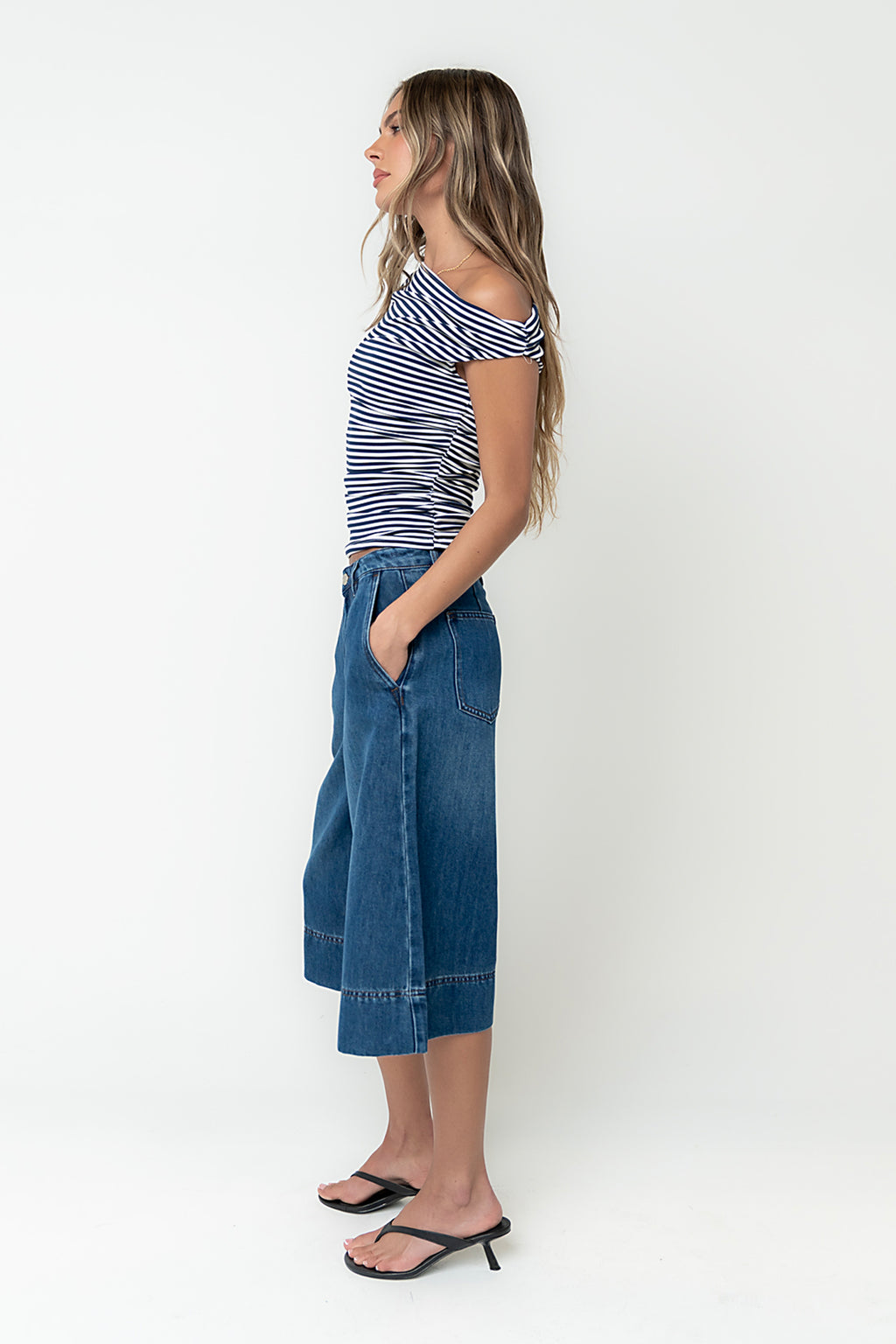 Michelle Boatneck Striped Top in Navy
