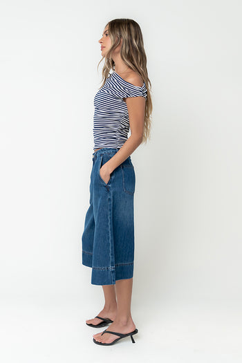 Michelle Boatneck Striped Top in Navy