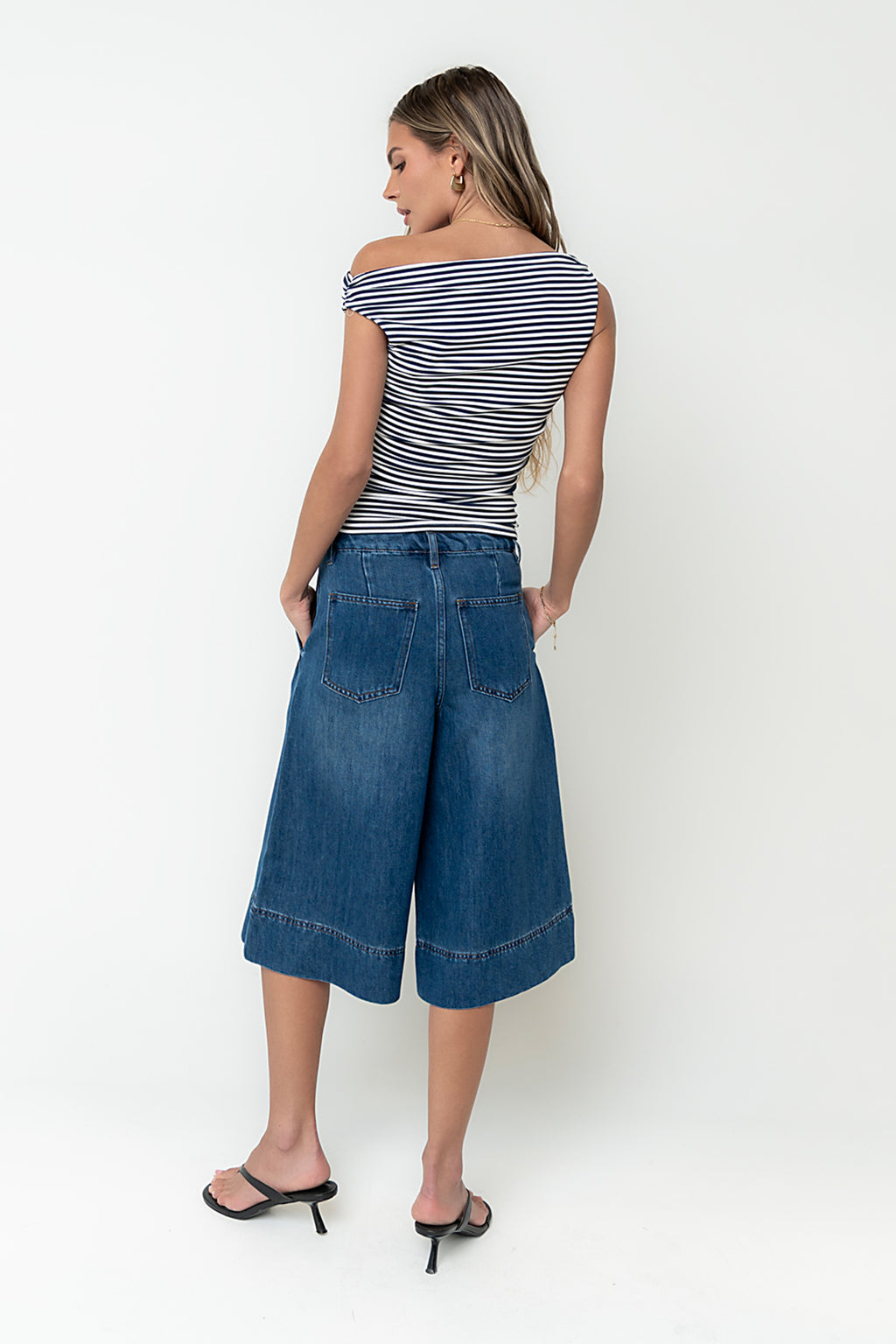 Michelle Boatneck Striped Top in Navy